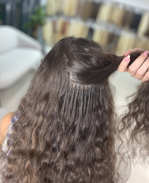 Hot keratin hair extensions process