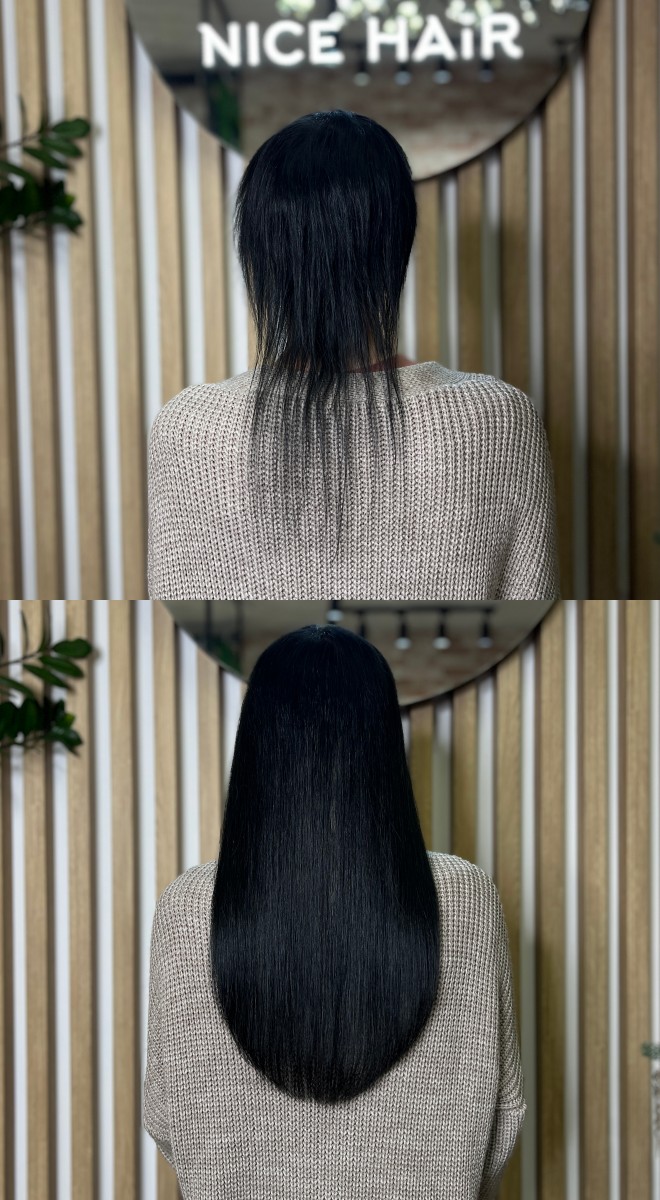 before/after hair extensions 